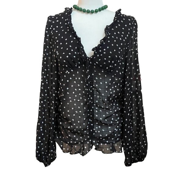 Polka Dot Sheer Long Puffy Sleeves Blouse Size 12 - Picture 3 of 11